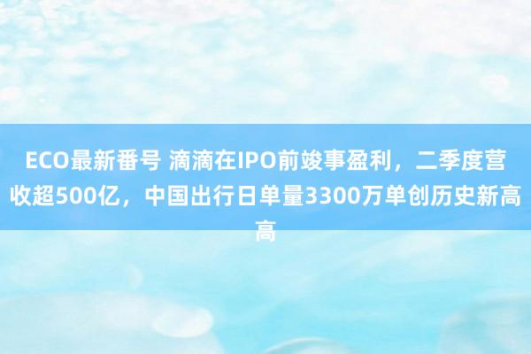 ECO最新番号 滴滴在IPO前竣事盈利，二季度营收超500亿，中国出行日单量3300万单创历史新高